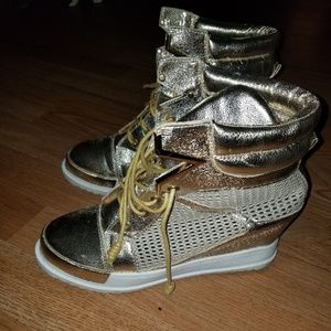 Gold Wedge Sneakers